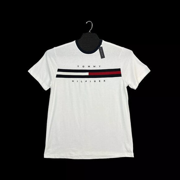 Tommy Hilfiger Men's Cotton T-Shirt 3XL Tall White/Navy Crew Neck Short Sleeves - Picture 1 of 6